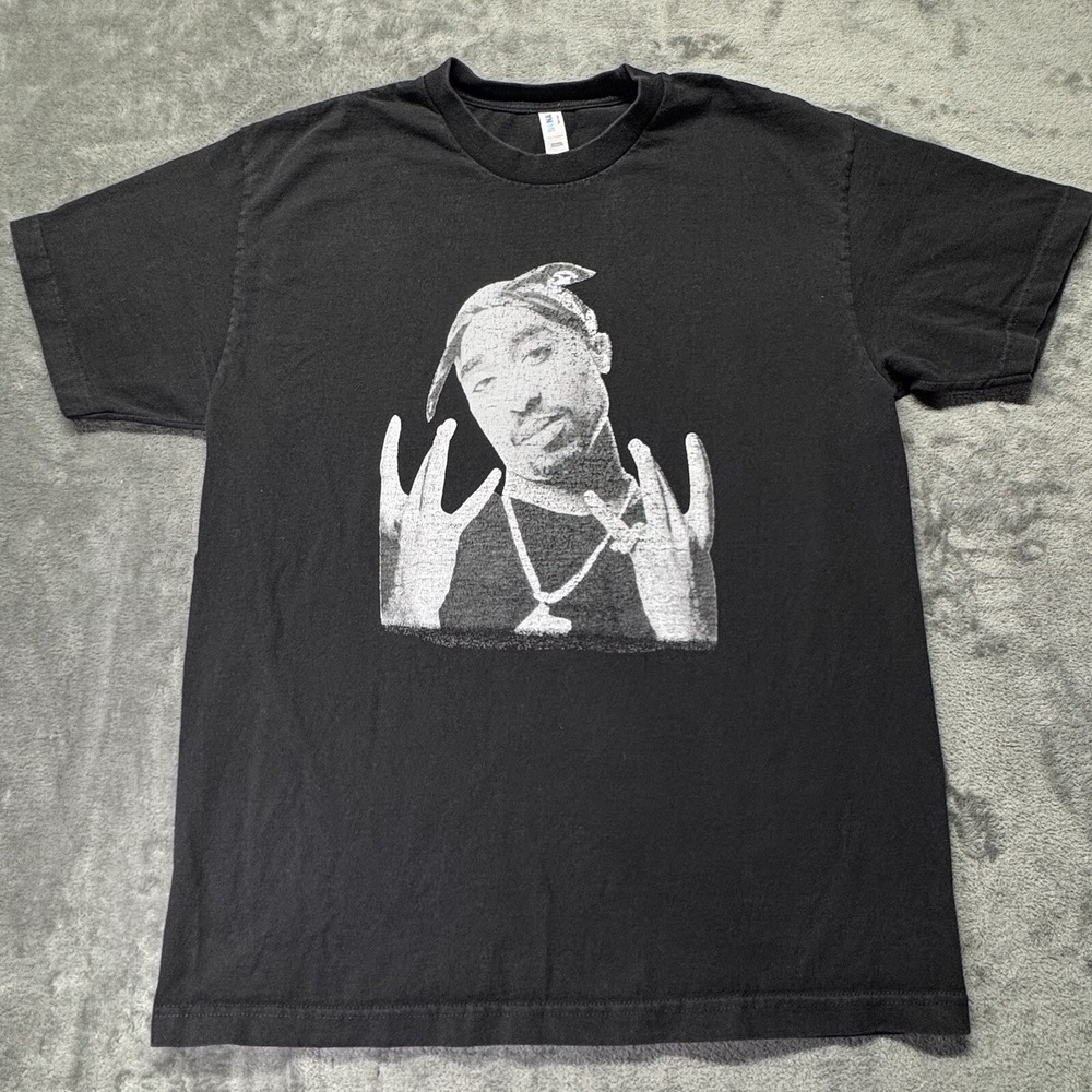 Tupac Rap‎ Tee Adult XL Black White Music Hip Hop Westside Y2K Portrait Tee Mens